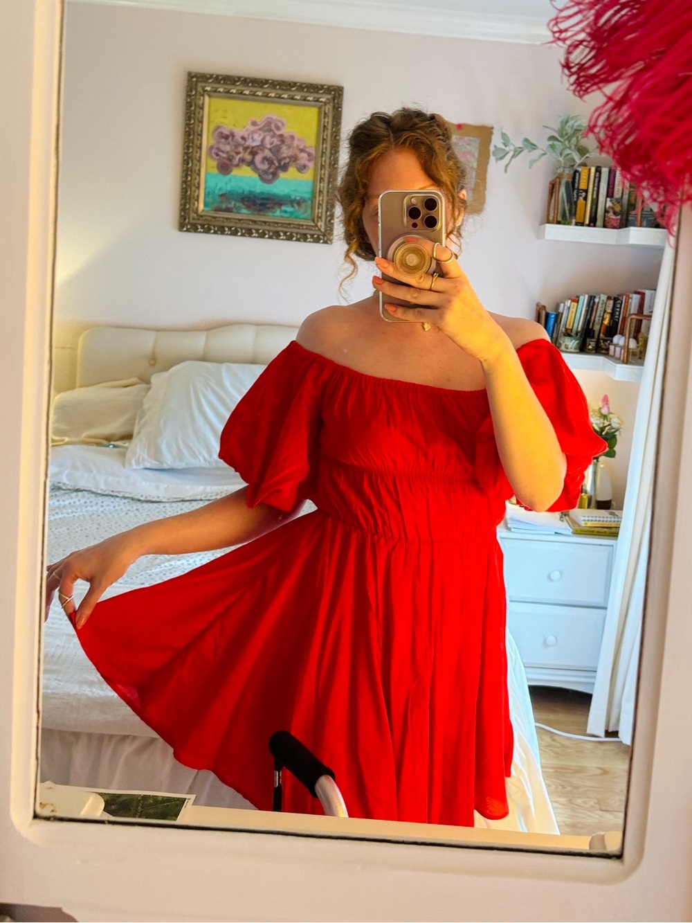 Red Cotton Mini Dress, XS